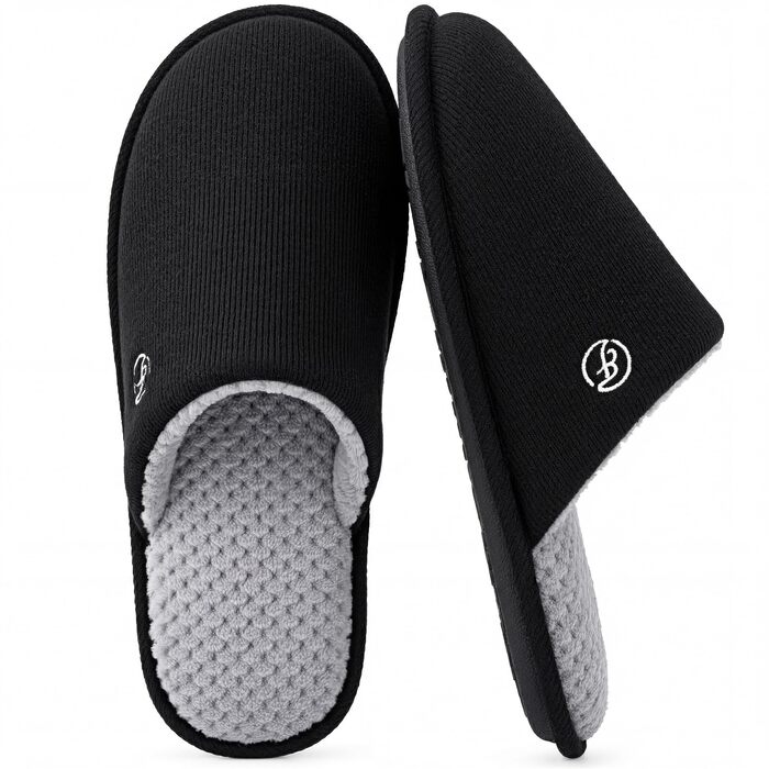 Чоловічі в'язані домашні капці EverFoams з ефектом пам'яті (Memory Foam), вологопоглинаючі, що миються в машинці, чорні, розмір 44/45 EU