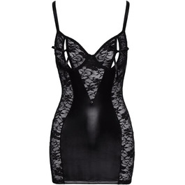 Чорна сукня Orion Dessous - фігурна сукня-negligé для жінок з розрізами на чашках бюстгальтера, сатиновими бантиками та квітковою мереживом