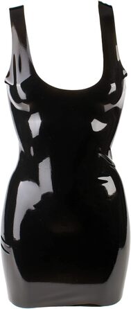 Латексне мініплаття Rubberfashion - чорний латекс, 0.4 мм, глибокий виріз, для жінок XL