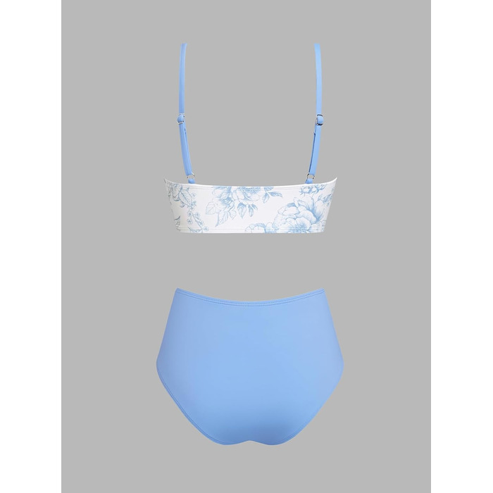 CUPSHE Бікіні жіночий комплект: бюстгальтер та труси з високою талією, двокомпонентний, білий/небесно-блакитний (S)