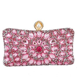Жіночий вечірній клатч Boutique De FGG з кристалами та перлинами, рожева сумка-клатч зі стразами для весіль та свят