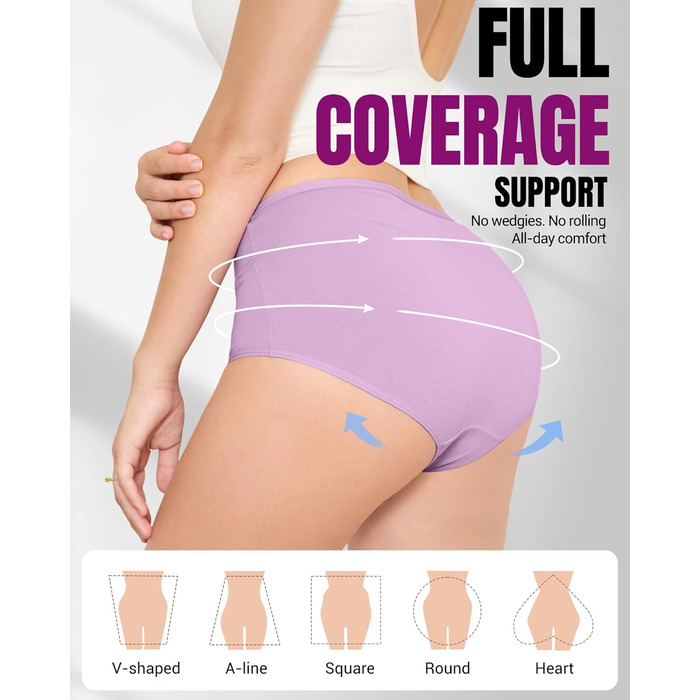 Танстц Спідня білизна для жінок, 5 шт. в упаковці, бавовна, висока талія, дихаючі труси, м'яка жіноча білизна, кольори: червоний, синій, зелений, сірий, чорний (L, світло-блакитний, яскраво-зелений, світло-рожевий, лососевий, світло-фіолетовий)