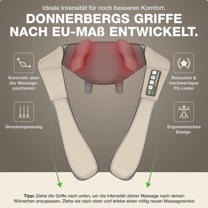 Бездротовий масажер для шиї та плечей DONNERBERG Proneck: Shiatsu та глибокий масаж, бежевий