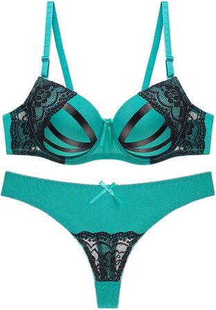 Сексуальна жіноча білизна з V-подібним вирізом, комплект з мереживом, пуш-ап, екзотичний стиль, зелений, розмір 38 (US)
