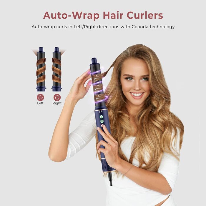 Мультистайлер для волосся 6 в 1 MogaWave Hairstyler Pro Airbrush: стайлер з феном, круглою щіткою для об'єму, вирівнювачем та насадками для завивки (Синій)