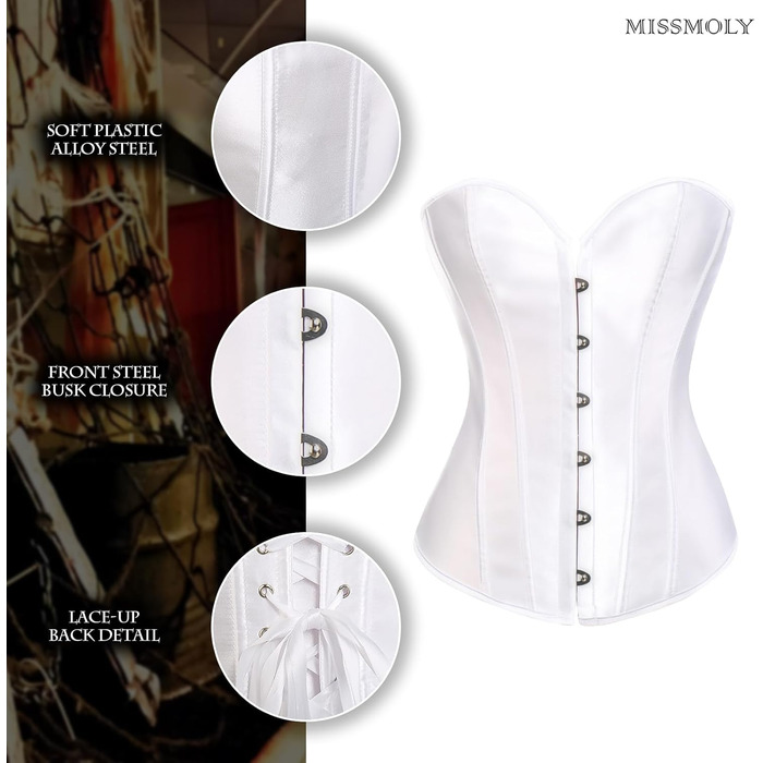 Корсет Miss Moly для жінок з атласу, Burlesque, модельний, Overbust, топ, білий