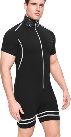 Чоловічий халат Landofgenie з коміром з ПВХ-шкіри, стиль панк, контрастні смуги, ідеальний для дому, сну та тематичних вечірок, чорний, XL