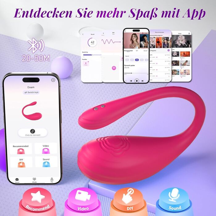 Вібратор KI-Sync Liebeskugeln для жінок, анальні дилдо-вібратори, комплекти для стимуляції клітора, 9 режимів, анальний плагін, стимулятор для G-точки (магента, універсальний розмір)