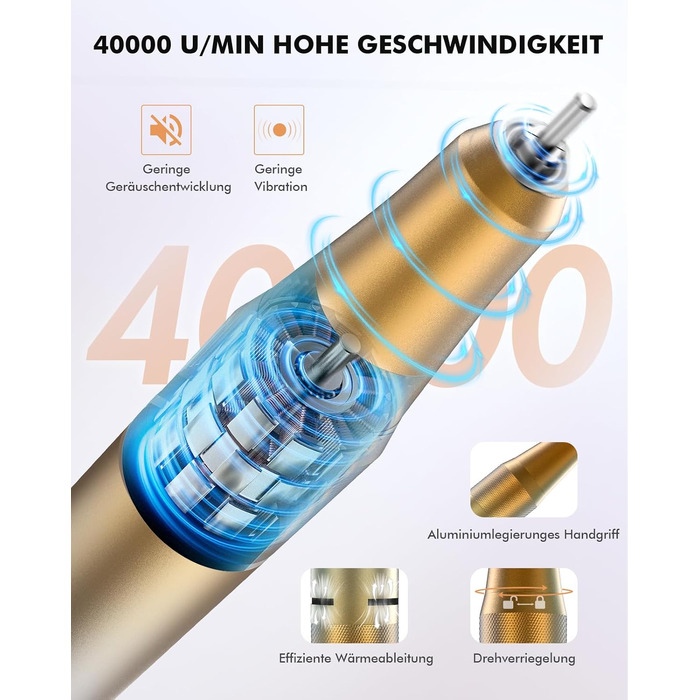 Професійний електричний апарат для манікюру HOMEASY 40 000 об/хв, портативна електрична пилка для нігтів та гель-лаку з LCD-дисплеєм, реверсом та набором з 6 насадок, білий