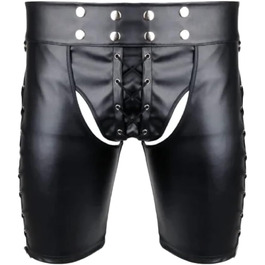 Боксери-шорти з еластичної шкіри (PU) для клубів та еротичних вечірок, чорного кольору, розмір XL