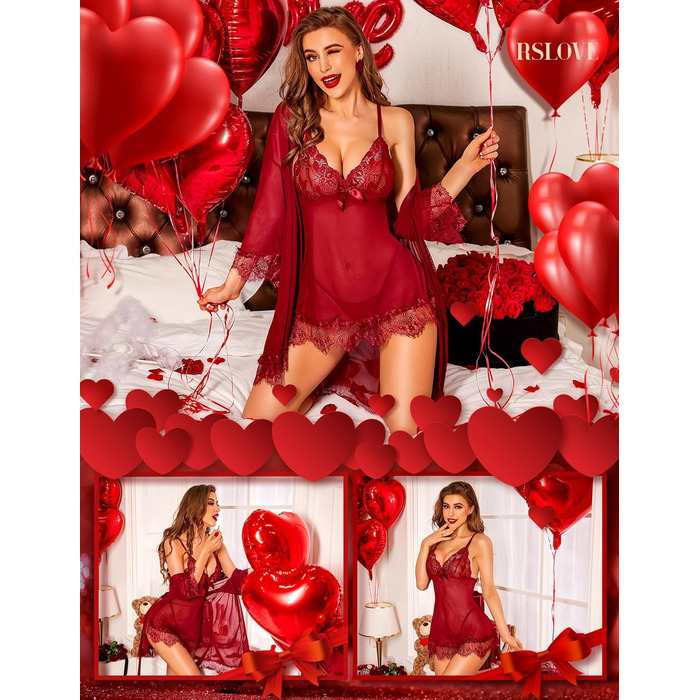 Сексуальна спідниця-сорочка з мережива RSLOVE для жінок, нічна сорочка, комплект ніжної домашньої сукні, червоний колір M