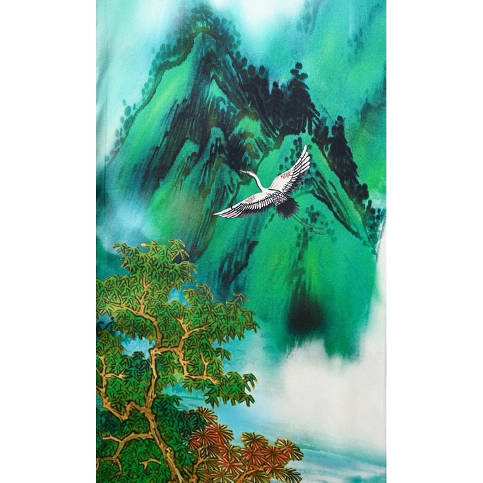 Шовковий халат-кімоно Ledamon для жінок, довгий, 100% шовк - класичний квітковий халат, нічна сорочка (універсальний розмір, пейзаж, весна)