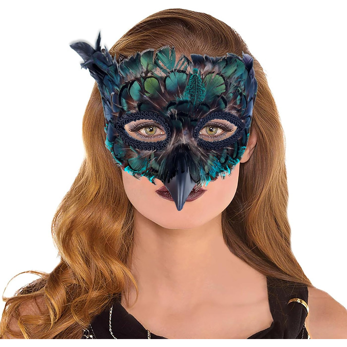 Венеціанська маска для жінок та чоловіків, маска для маскараду, маска з пір'ям, маска Равен для карнавалу, Фашинг, Хелловіну, косплею, аксесуари до костюма (зелена)
