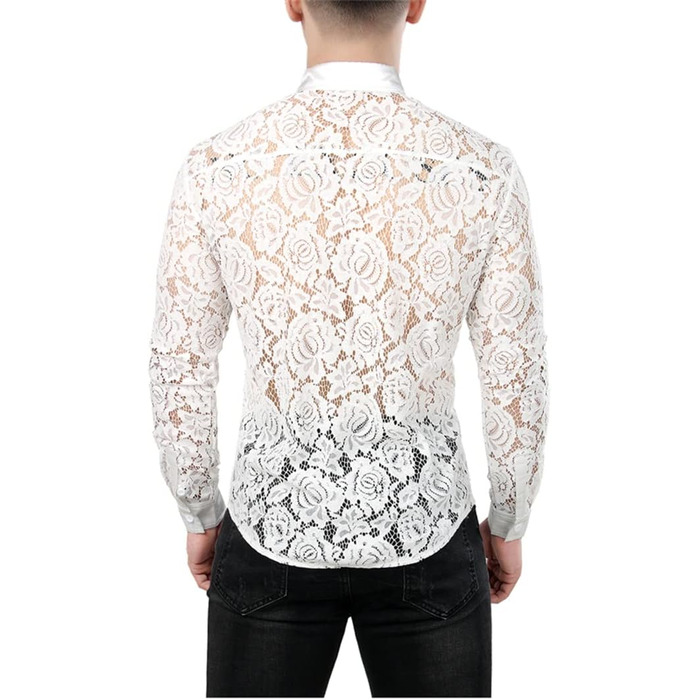 Чоловіча сорочка з мереживом та квітковим принтом, прозора, на вечірку/випускний, бренду Bollrllr