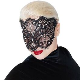 Чорна мереживна маска для жінок з кришталевими стразами - елегантна венеціанська маска для маскараду, готичної вечірки, косплею, карнавалу та особливих подій - ручної роботи, чорна маска для жінок (з прозорими стразами)
