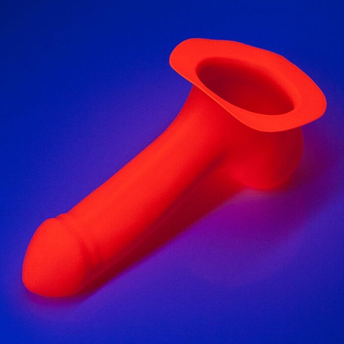 TOYLIE Latex Пеніс-чохол, 13 см, неоновий оранжевий, з платформою для кріплення до латексного одягу. Чохол для пеніса з мішком та виразною головкою, виготовлено в Німеччині.