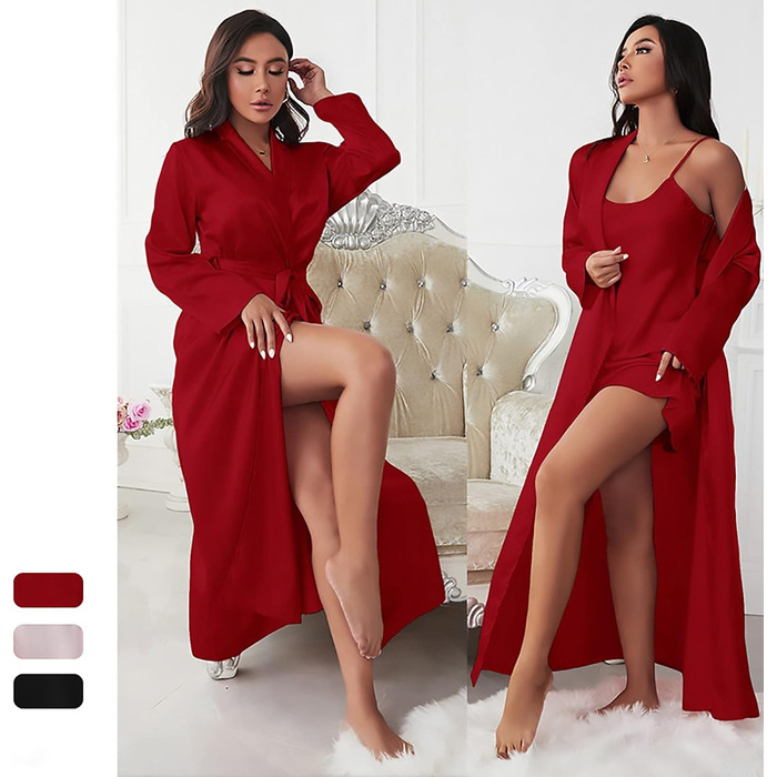 Жіночий халат з фrotте, халат для сауни, халат-сатиновий, нічна сорочка, комплекти білизни, babydoll, нічна сукня, піжама, кімоно, халат з поясом, червоний колір, розмір M