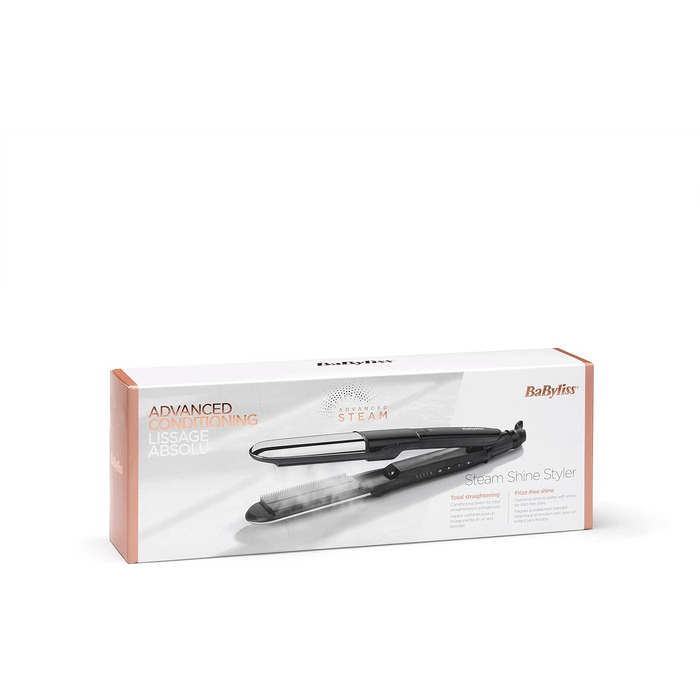 Парова праска для волосся BaByliss Steam Shine ST496E з XL турмалін-керамічними пластинами та іонною функцією проти особливого пухнастість