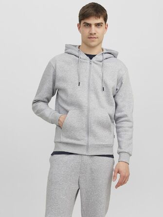 Чоловіча толстовка з капюшоном та блискавкою Jack & Jones JJEBRADLEY Sweat Zip Hood, Relaxed Fit, світло-сірий меланж
