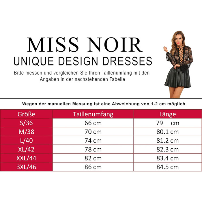 Мінісукня MISS NOIR з ефектом лакового покриття для вечірок - сексуальна сукня з гіпурової сітки з корсетом на шнурівці та розкльошеною спідницею, чорний, XL (19532-bk)