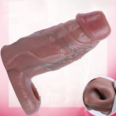 Реалістичний пеніс-чохол з кільцем для яєчок, для збільшення пеніса, з рідкого силікону, для затримки еякуляції (M)