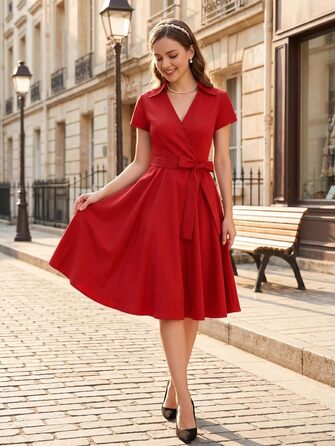 Сукня Rockabilly жіноча червона, міді, V-подібний виріз, коктейльна, вінтажна, для вечірки та весілля