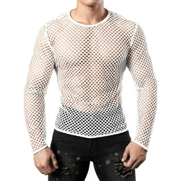 Чоловіча футболка JOGAL з довгим рукавом з мережива, прозора, військово-зелена (XXL, білий)