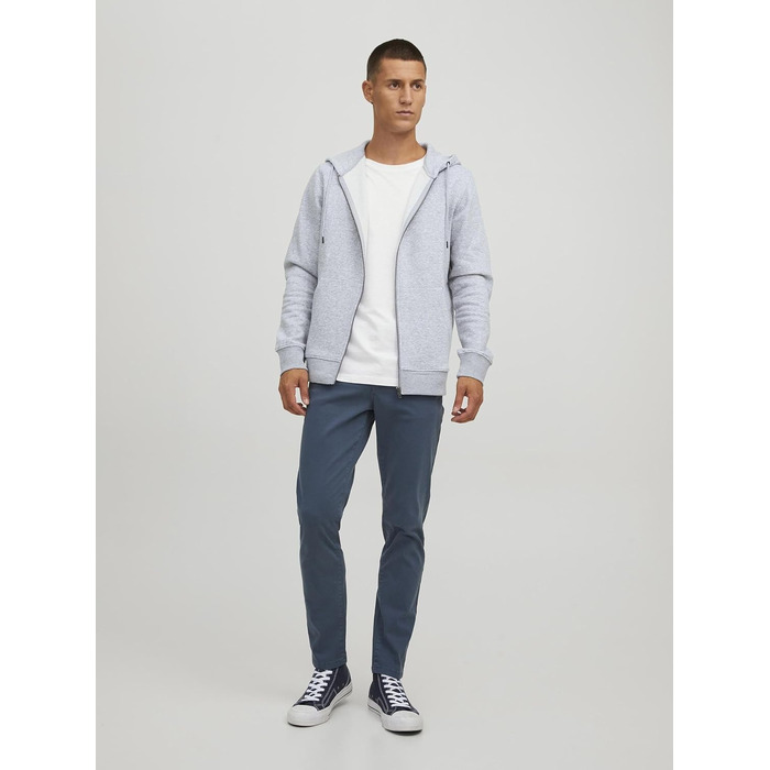 Чоловіча толстовка з капюшоном та блискавкою Jack & Jones JJEBRADLEY Sweat Zip Hood, Relaxed Fit, світло-сірий меланж