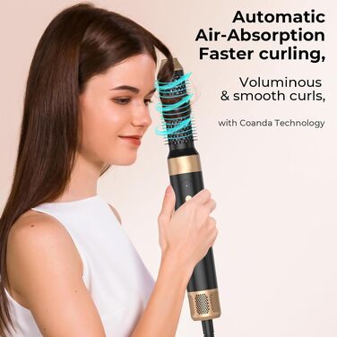 Мультистайлер для волосся 5 в 1 MogaWave Airstyler Pro 1000W: стайлер-фен, плойка для завивки та об'ємна щітка з іонізацією, коричневий