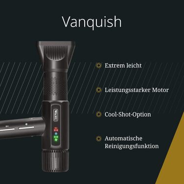 Професійний іонний фен Wahl Vanquish 1600W з FlowControl, магнітними насадками та дифузором, чорний