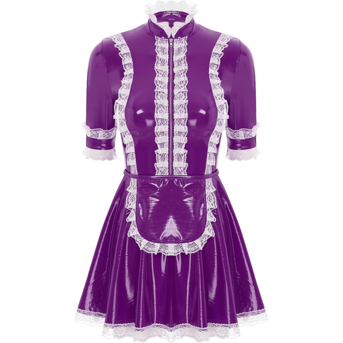 Костюм горничної MSemis: сексуальний набір нижньої білизни з ефектом мокрого блиску, готичний стиль, французький дизайн, костюм для косплею (4XL, фіолетовий)