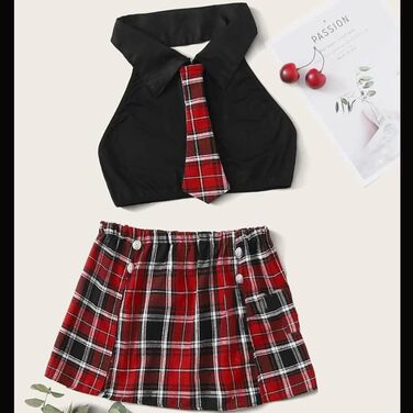 Костюм для косплею: шкільний набір для жінок, чорний. Роль-плей, міні-спідниця в клітинку, топ без рукавів, краватка. Ідеально для Хелловіну.
