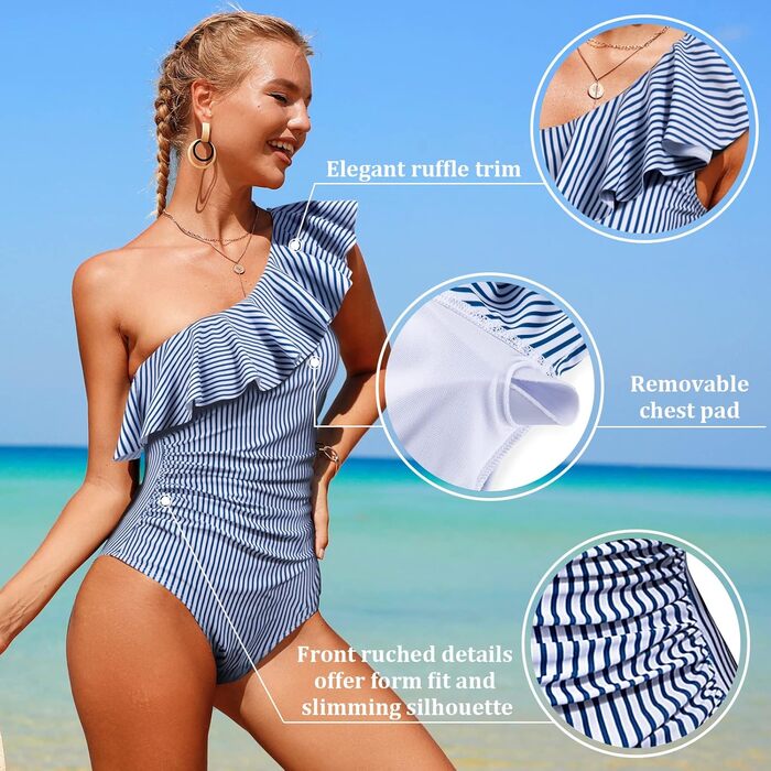 Купальник Xnova One Shoulder з ефектом схуднення живота, суцільний, пляжний, смугастий, розмір XXL