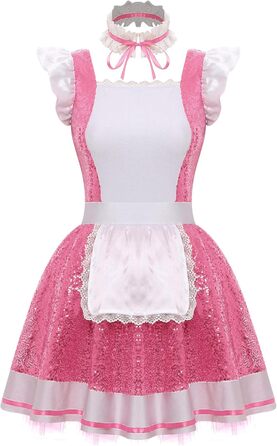 Костюм горничної Jhaoyu з ПВХ, рожевий, XXL: рожевий костюм горничної з рожевим аксесуаром, костюм для косплею та свят