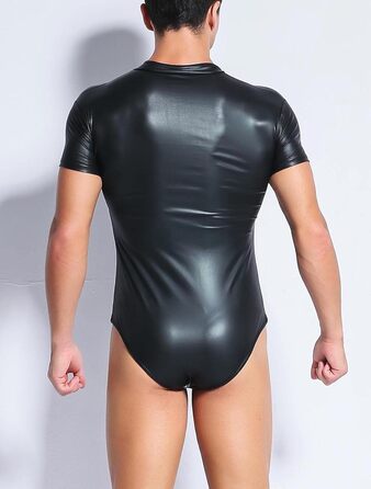 Чоловічий комбінезон з лакованої шкіри, мокрий ефект, шкіряна білизна, боді, відкриті труси, трикотажний боді, чорний, клубний одяг, XXL