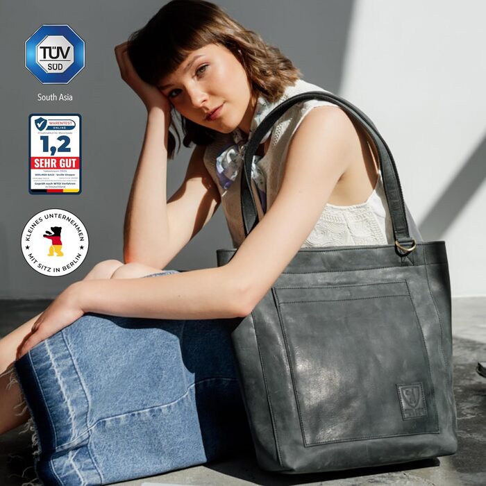 Жіноча шкіряна сумка-шопер Berliner Bags Vintage Seville, класична сумка з ручками (Темно-сіра)