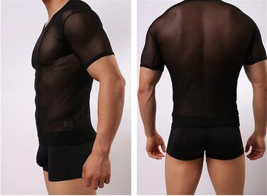 Чоловіча сексуальна прозора футболка з коротким рукавом, модна прозора білизна, футболка з сітки, прозора сорочка, нижня білизна, піжама, чорна, розмір M