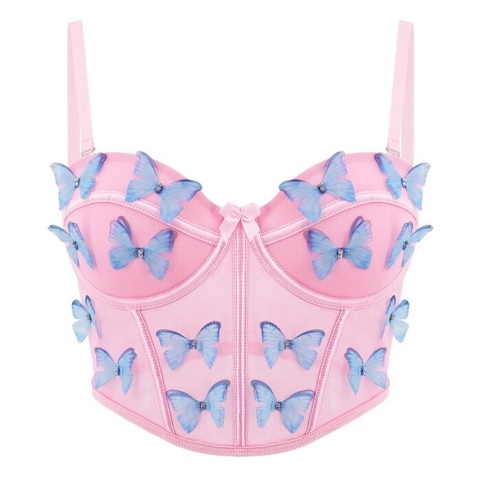 Топ-бралетта з квітковою вишивкою Tetudineu для жінок, рожевий, блакитний (S)