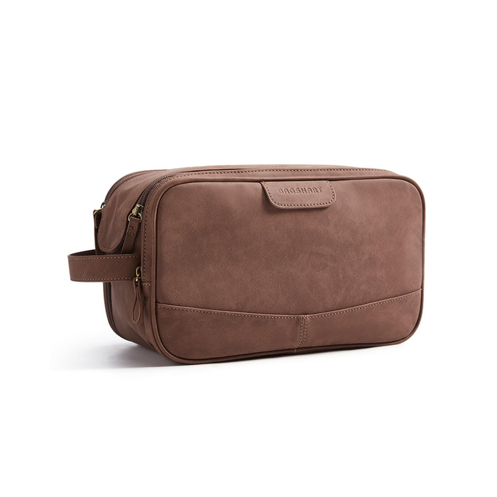 Чоловіча дорожня косметичка BAGSART з PU-шкіри, містка сумка для аксесуарів та гігієни з подвійним застібкою-блискавкою, 8.1 л, світло-коричнева
