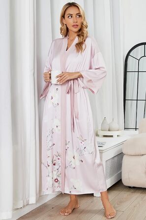 Жіночий шовковий халат-кімоно Moreone з квітковим принтом, довгий, нічна сорочка, атласний халат для нареченої та подружок нареченої (рожевий)