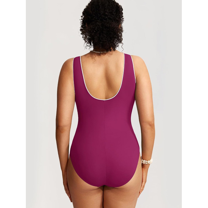 DELIMIRA Купальник жіночий великих розмірів з V-подібним вирізом, з м'якими вставками, суцільний, Bademode (38, Маджента-фіолетовий)