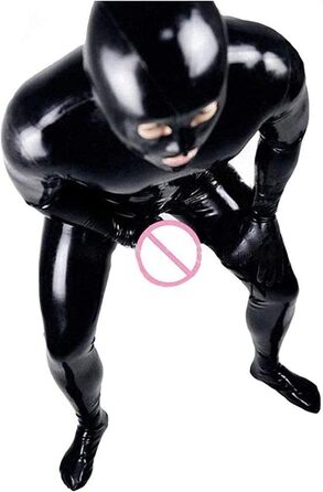 Чоловічий латексний костюм з блискучою обробкою та блискавкою, чорний, XXL