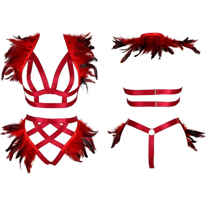 Жіночий корсет з пір'ям BBOHSS: набір накладки на плечі, крила, готичний стиль, Burning Man, спідня білизна, мереживні стрічки, аксесуари. Білий (універсальний розмір, винний)