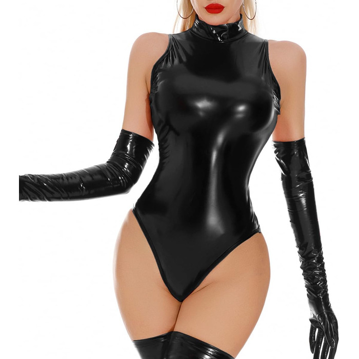 Боді з латексу для жінок, чорний, PU-шкіра, комплект нижньої білизни, сексуальний ефект мокрого блиску, ПВХ, костюми котячого стилю, рейв-одяг, спортивний костюм, чорний XL