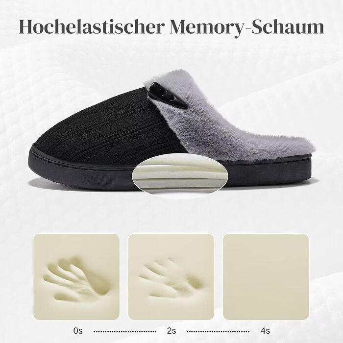Жіночі зимові капці NineCiFun з плюшу та ефектом пам'яті (Memory Foam), протиковзкі, чорні, розмір 38/39 EU