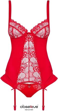 Сексуальний комплект нижньої білизни Obsessive: мереживний корсет з бретелями та стрінги, L-XL, червоний
