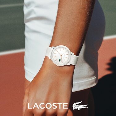 Жіночий кварцовий годинник Lacoste 12.12 білого кольору з силіконовим ремінцем Petit Piqué