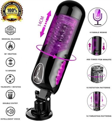 Електричний мастурбатор-чаша з 10 режимами ротації, телескопічною функцією та нагріванням для чоловіків