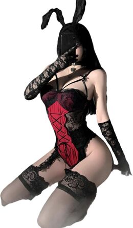 Жіноча еротична білизна MYLLJBD: сексуальний комплект з зайчиком, ролеві ігри, відкритий крок, червоний, 40-60 кг