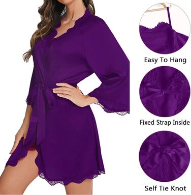 Шовковий халат-кімоно Aranei для вечірнього образу: короткий, з V-подібним вирізом та поясом (S, фіолетовий)